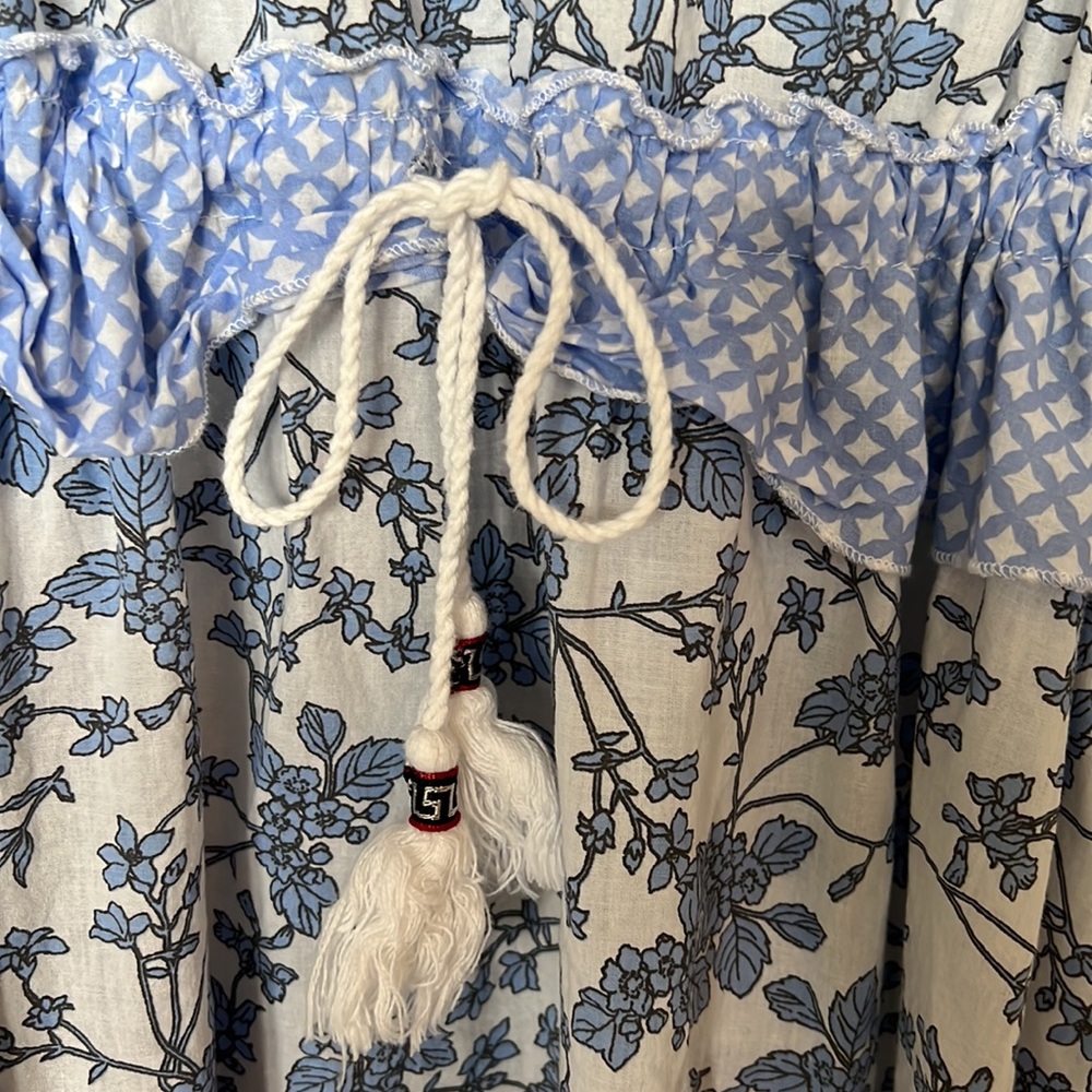 Anthropologie Magari Blue White Floral Tier Boho Midi Short Casual Dress M - Picture 7 of 9